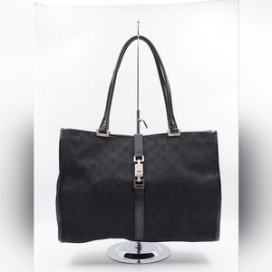 CE44 💟 Gucci black GG canvas Jackie Tote